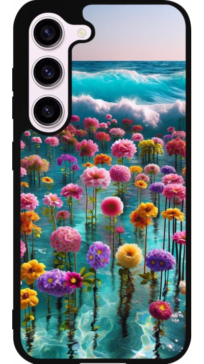 Samsung Galaxy S23 Case Hülle - Silikon schwarz Blumenmeer Wellen