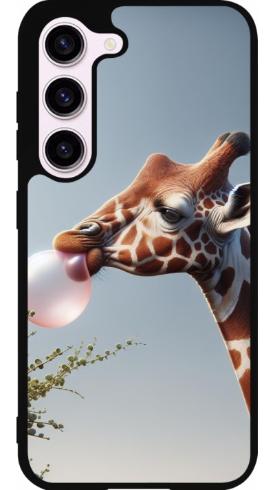 Samsung Galaxy S23 Case Hülle - Silikon schwarz Giraffe mit Blase