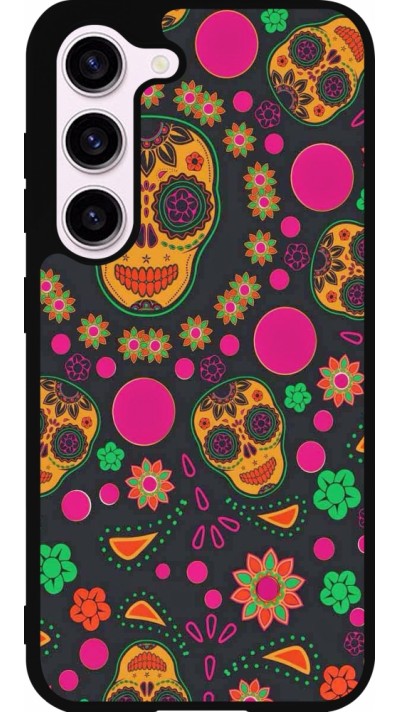 Samsung Galaxy S23 Case Hülle - Silikon schwarz Halloween 22 colorful mexican skulls