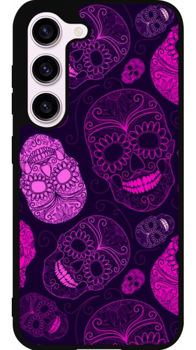 Coque Samsung Galaxy S23 - Silicone rigide noir Halloween 2023 pink skulls
