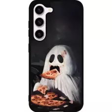 Coque Samsung Galaxy S23 - Silicone rigide noir Halloween 2026 Ghost eating pizza