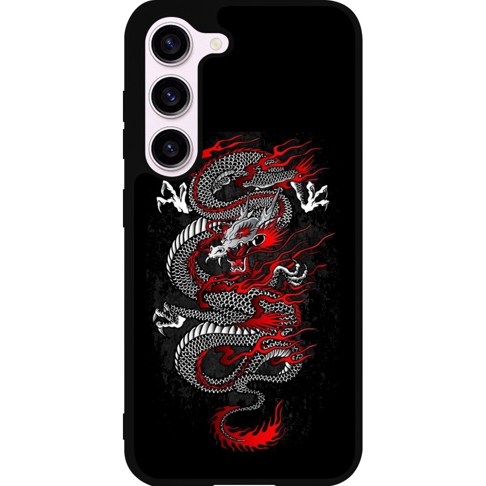 Coque Samsung Galaxy S23 - Silicone rigide noir Japanese style Dragon Tattoo Red Black
