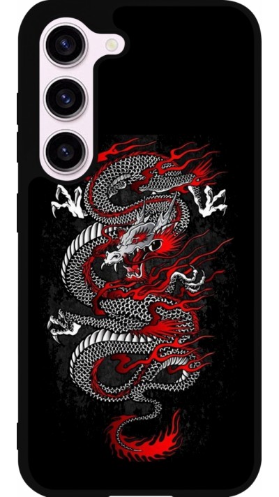 Coque Samsung Galaxy S23 - Silicone rigide noir Japanese style Dragon Tattoo Red Black
