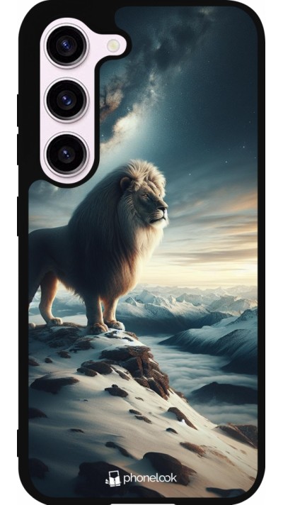 Coque Samsung Galaxy S23 - Silicone rigide noir Le lion blanc