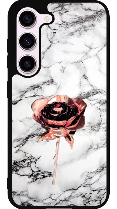 Coque Samsung Galaxy S23 - Silicone rigide noir Marble Rose Gold