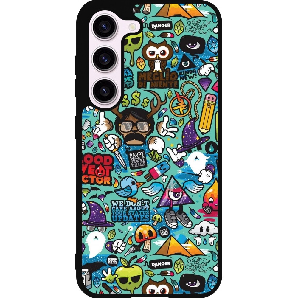 Coque Samsung Galaxy S23 - Silicone rigide noir Mixed Cartoons Turquoise