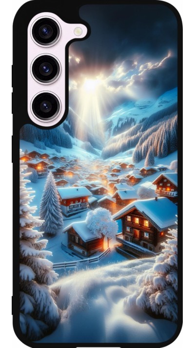 Coque Samsung Galaxy S23 - Silicone rigide noir Mont Neige Lumière