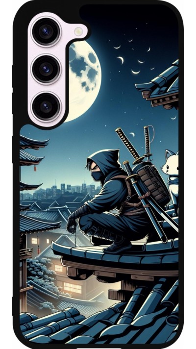 Coque Samsung Galaxy S23 - Silicone rigide noir Ninja sous la lune