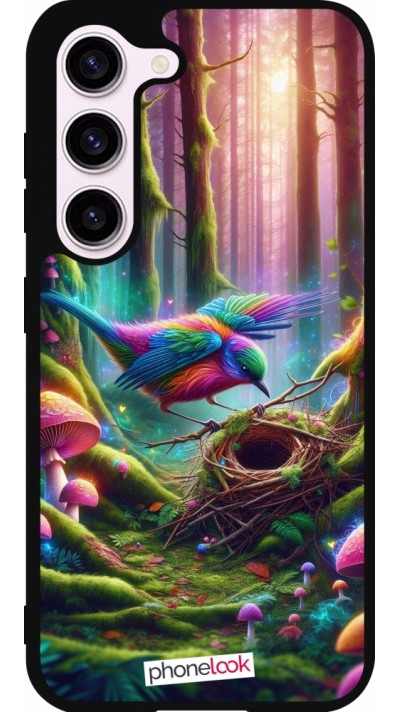 Coque Samsung Galaxy S23 - Silicone rigide noir Oiseau Nid Forêt