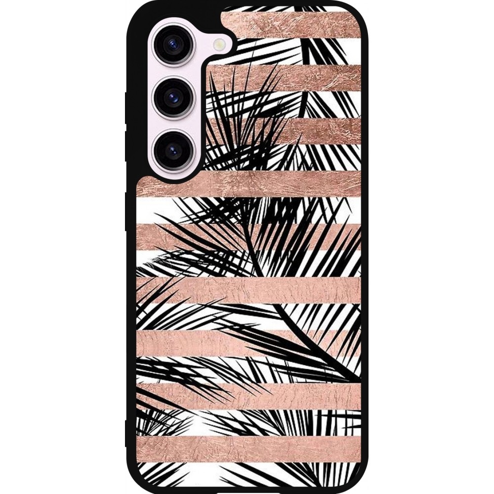 Coque Samsung Galaxy S23 - Silicone rigide noir Palm trees gold stripes