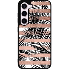 Coque Samsung Galaxy S23 - Silicone rigide noir Palm trees gold stripes
