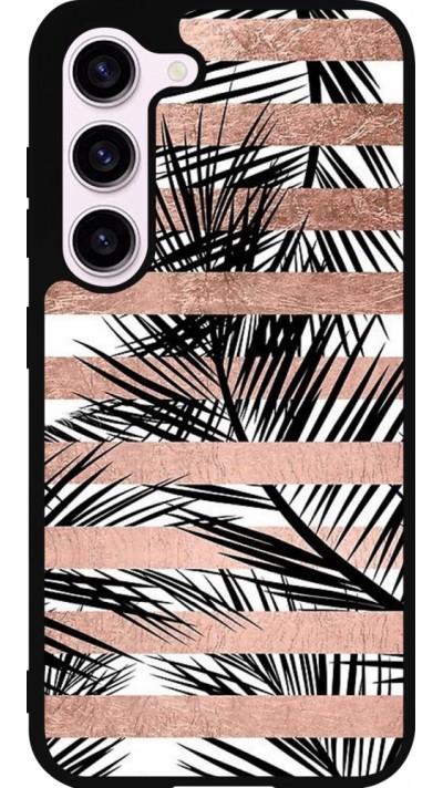 Coque Samsung Galaxy S23 - Silicone rigide noir Palm trees gold stripes