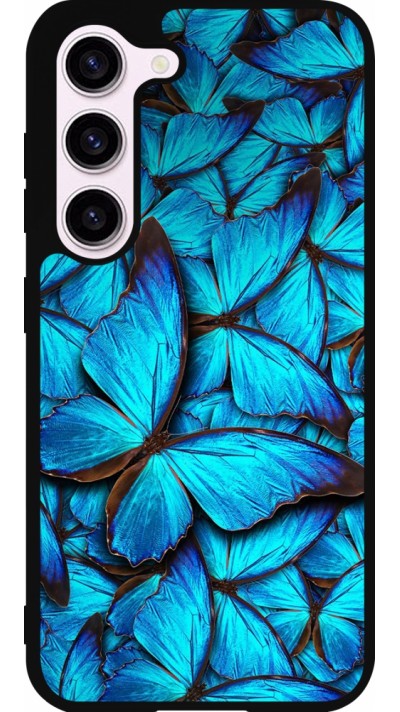 Coque Samsung Galaxy S23 - Silicone rigide noir Papillon bleu