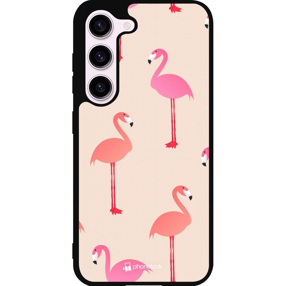 Samsung Galaxy S23 Case Hülle - Silikon schwarz Pink Flamingos Pattern
