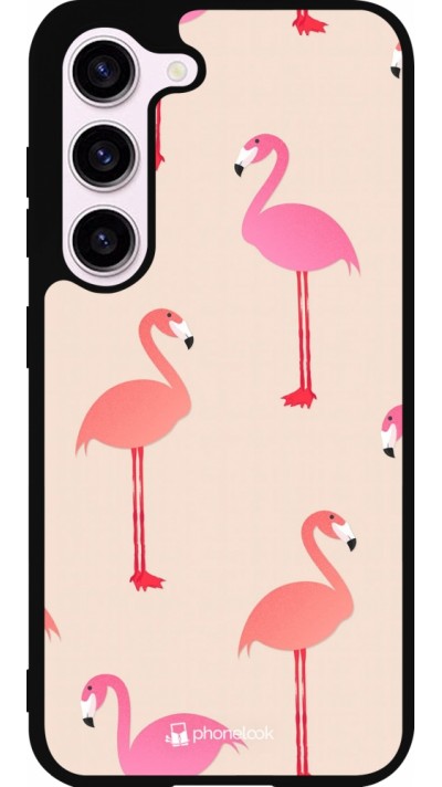 Coque Samsung Galaxy S23 - Silicone rigide noir Pink Flamingos Pattern