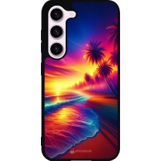 Coque Samsung Galaxy S23 - Silicone rigide noir Plage coucher soleil flashy