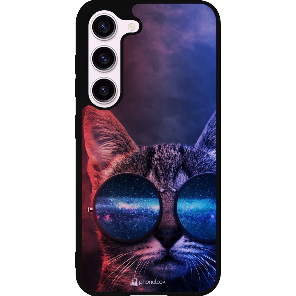 Samsung Galaxy S23 Case Hülle - Silikon schwarz Red Blue Cat Glasses