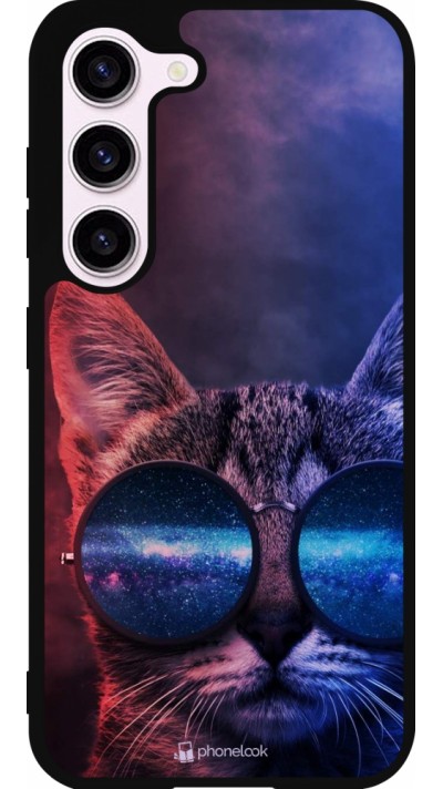 Coque Samsung Galaxy S23 - Silicone rigide noir Red Blue Cat Glasses