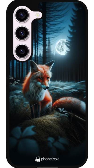 Coque Samsung Galaxy S23 - Silicone rigide noir Renard lune forêt