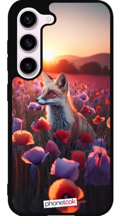 Samsung Galaxy S23 Case Hülle - Silikon schwarz Purpurroter Fuchs bei Dammerung