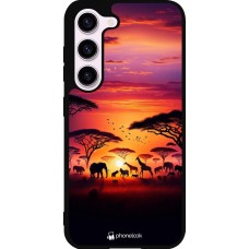 Samsung Galaxy S23 Case Hülle - Silikon schwarz Safari Sonnenuntergang Wildtiere