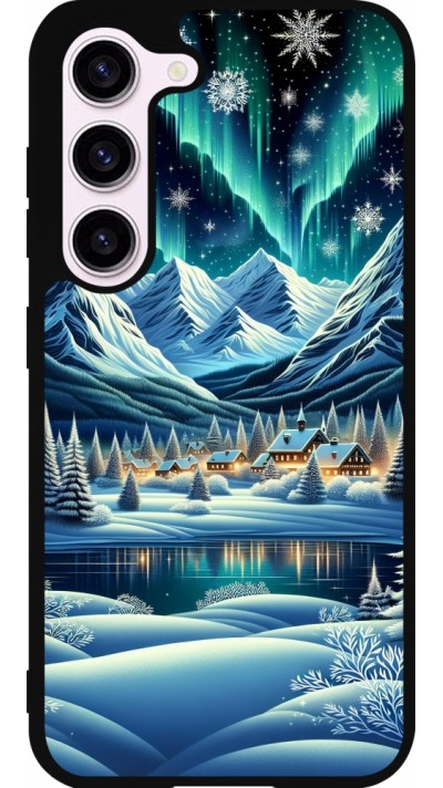 Samsung Galaxy S23 Case Hülle - Silikon schwarz Verschneites Bergdorf am See in der Nacht