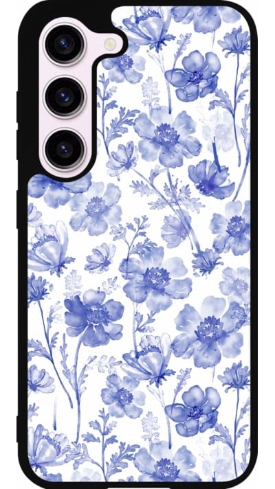Coque Samsung Galaxy S23 - Silicone rigide noir Spring 23 watercolor blue flowers