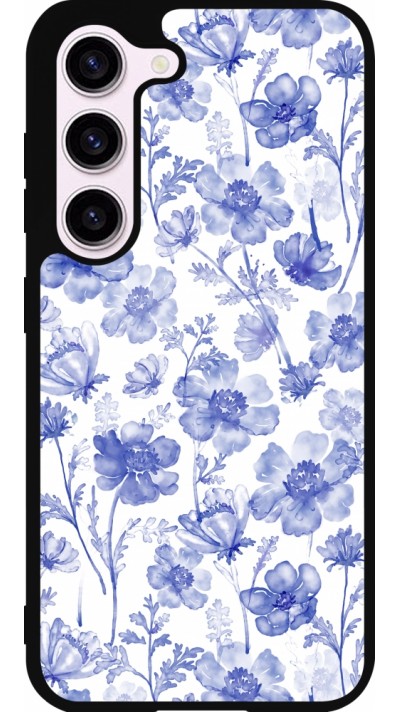 Samsung Galaxy S23 Case Hülle - Silikon schwarz Spring 23 watercolor blue flowers