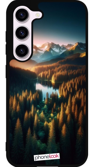 Samsung Galaxy S23 Case Hülle - Silikon schwarz Sonnenuntergang Waldsee