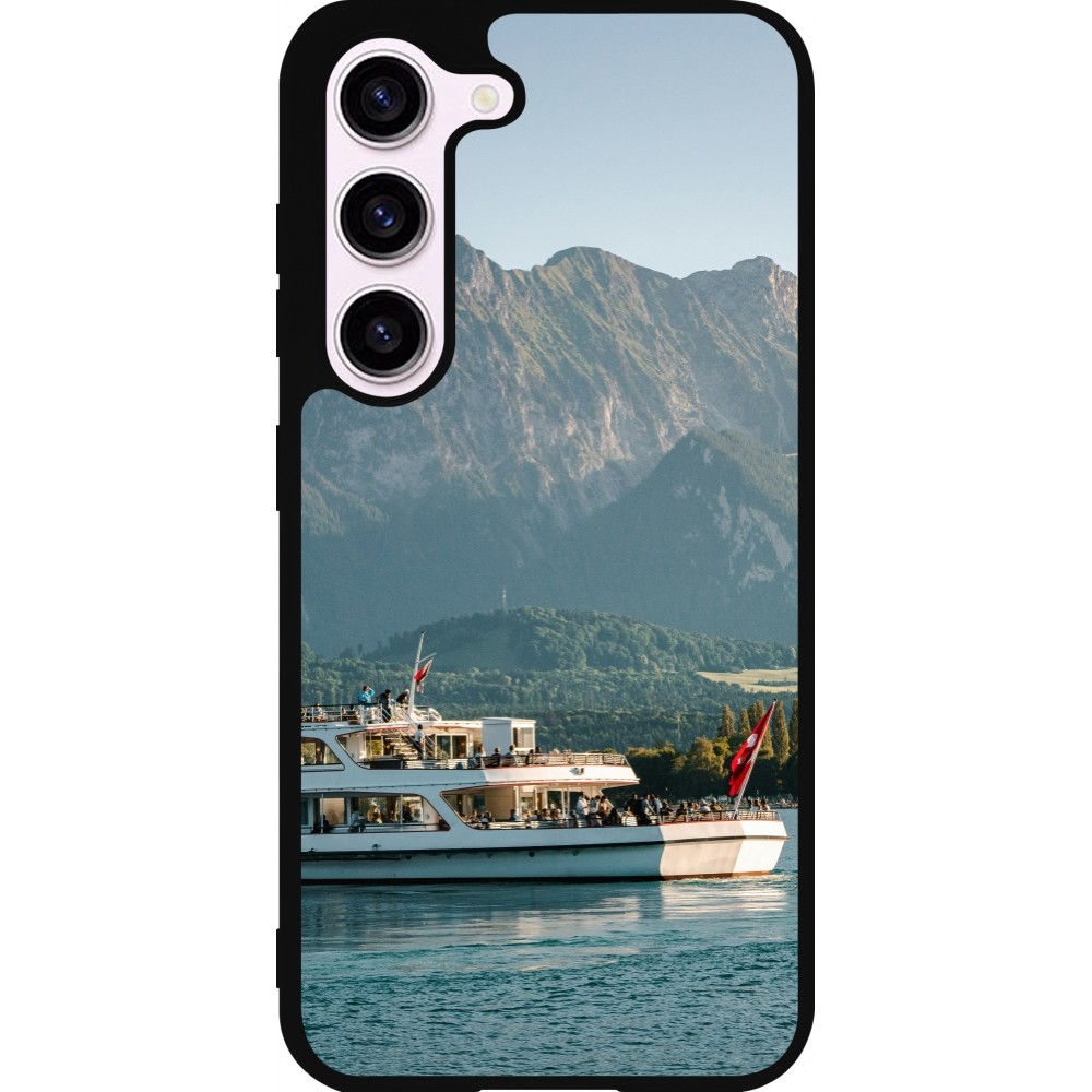Coque Samsung Galaxy S23 - Silicone rigide noir Fête Nationale Suisse Bateau Leman