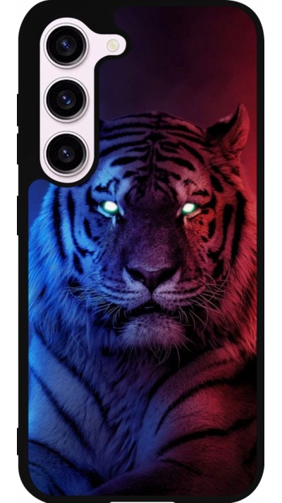 Coque Samsung Galaxy S23 - Silicone rigide noir Tiger Blue Red