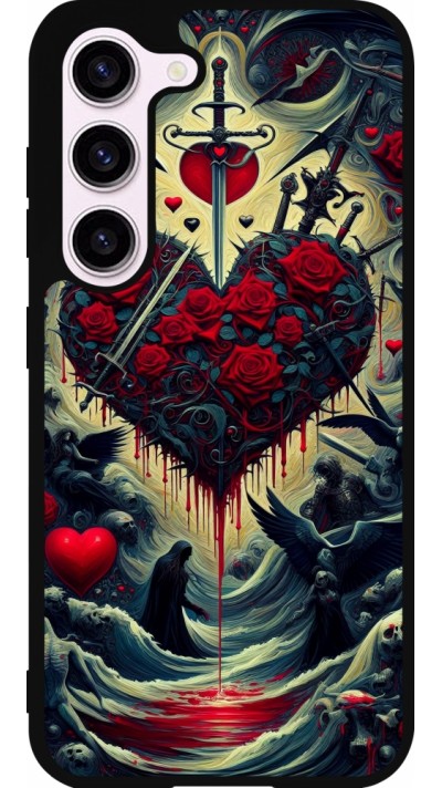 Coque Samsung Galaxy S23 - Silicone rigide noir Dark Love Coeur Sang