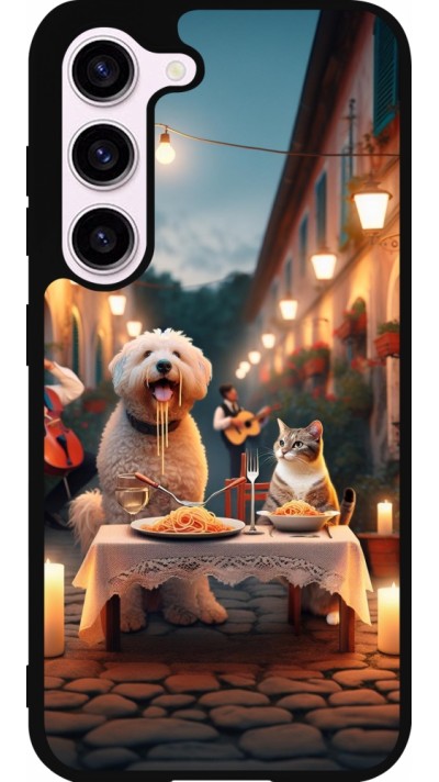 Samsung Galaxy S23 Case Hülle - Silikon schwarz Valentin 2024 Hund & Katze Kerzenlicht