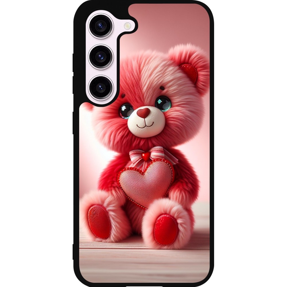 Coque Samsung Galaxy S23 - Silicone rigide noir Valentine 2024 Ourson rose