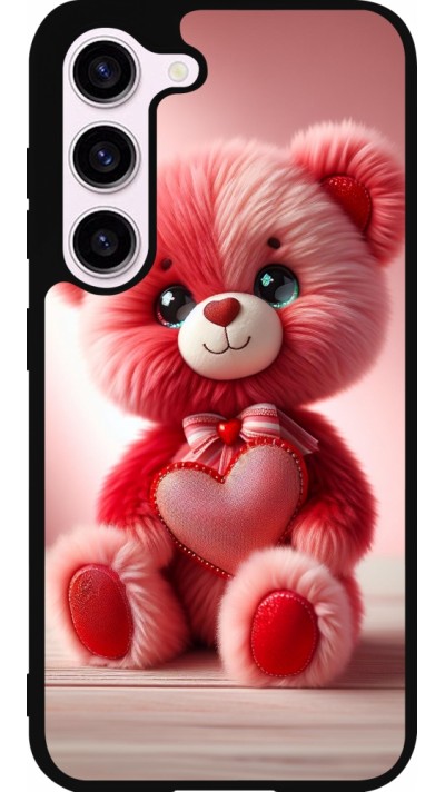 Coque Samsung Galaxy S23 - Silicone rigide noir Valentine 2024 Ourson rose