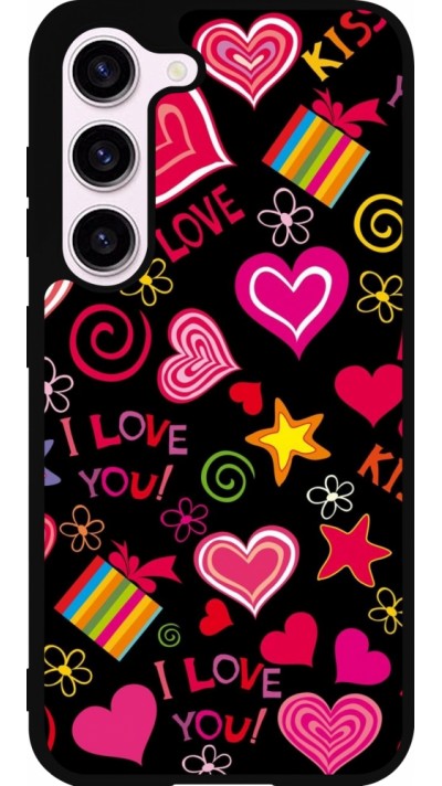 Coque Samsung Galaxy S23 - Silicone rigide noir Valentine 2023 love symbols