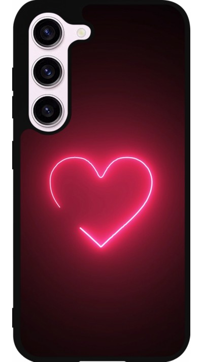 Coque Samsung Galaxy S23 - Silicone rigide noir Valentine 2023 single neon heart