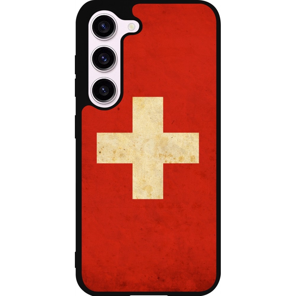Coque Samsung Galaxy S23 - Silicone rigide noir Vintage Flag SWISS
