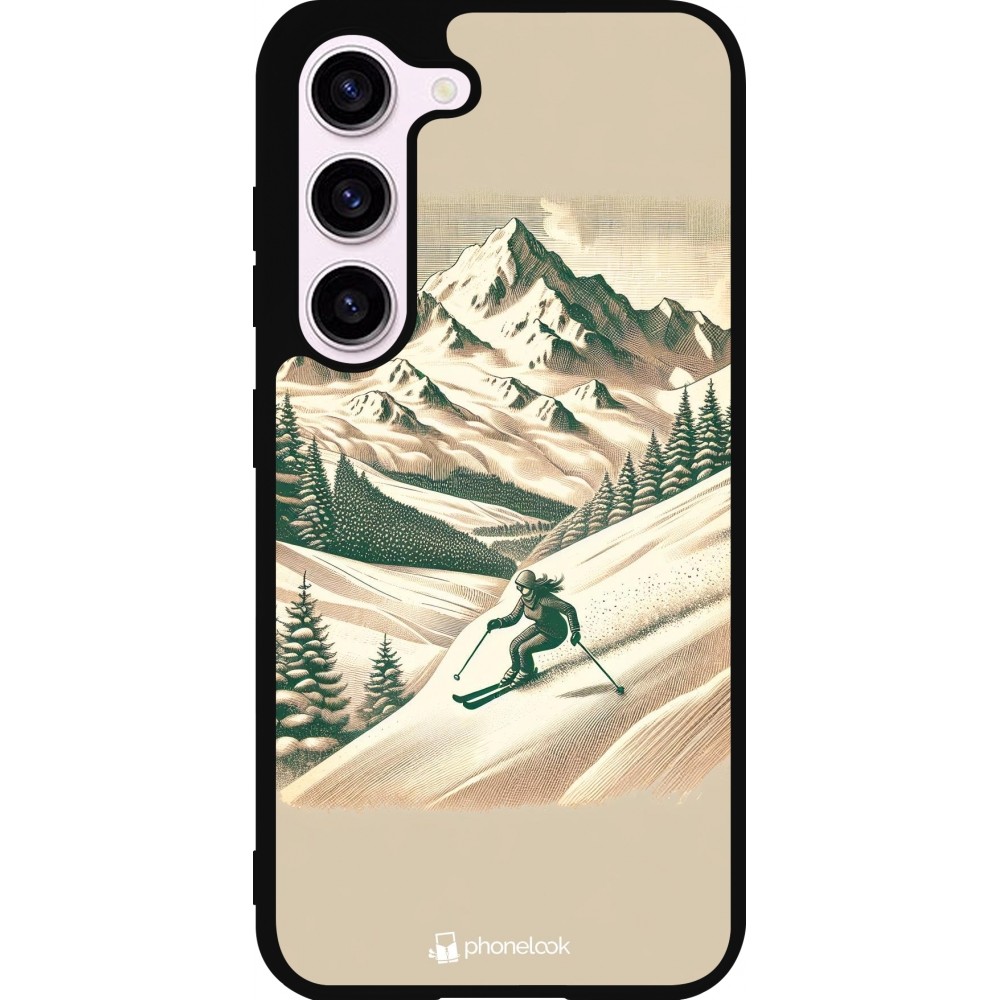 Coque Samsung Galaxy S23 - Silicone rigide noir Vintage Ski Mountain