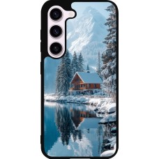 Coque Samsung Galaxy S23 - Silicone rigide noir Winter 25 Winter house forest day
