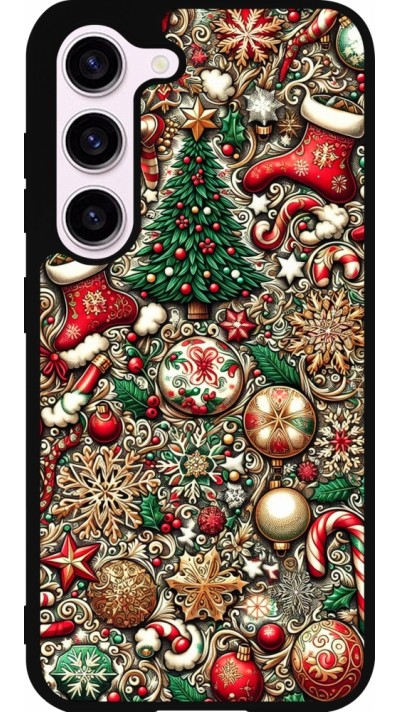 Coque Samsung Galaxy S23 - Silicone rigide noir Noël 2023 micro pattern