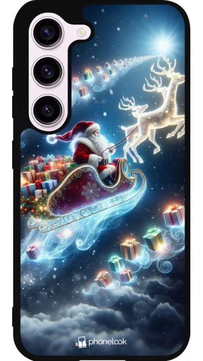 Coque Samsung Galaxy S23 - Silicone rigide noir Noël 2023 Père Noël enchanté