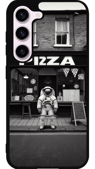 Coque Samsung Galaxy S23 FE - Silicone rigide noir Astronaute devant une Pizzeria