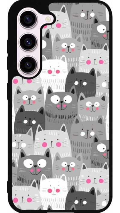 Coque Samsung Galaxy S23 FE - Silicone rigide noir Chats gris troupeau