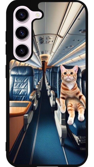 Coque Samsung Galaxy S23 FE - Silicone rigide noir Chat dans un avion