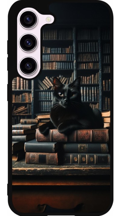 Samsung Galaxy S23 FE Case Hülle - Silikon schwarz Katze Bücher dunkel