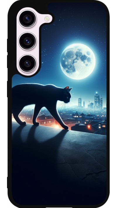 Coque Samsung Galaxy S23 FE - Silicone rigide noir Chat noir sous la pleine lune