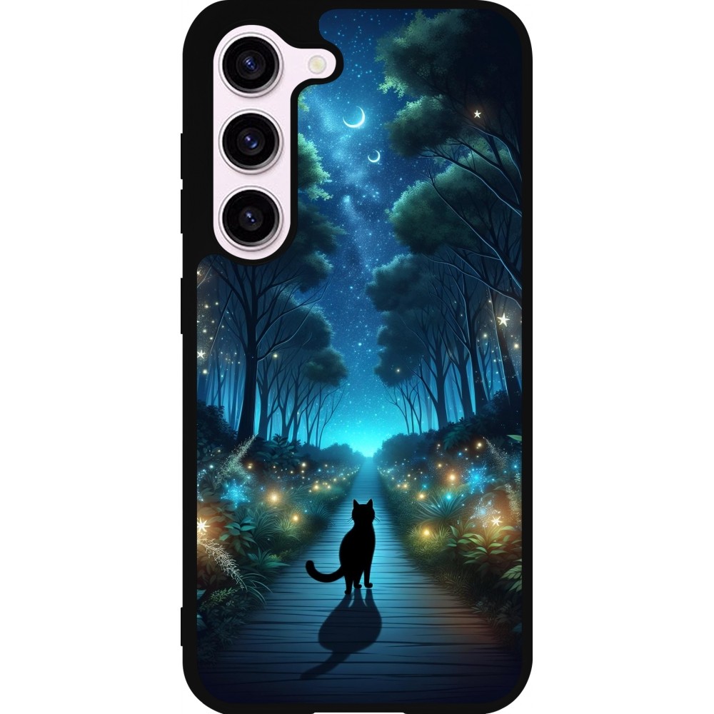 Coque Samsung Galaxy S23 FE - Silicone rigide noir Chat noir promenade