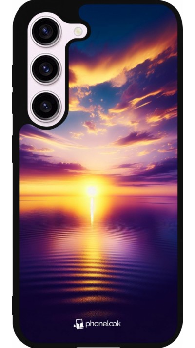 Coque Samsung Galaxy S23 FE - Silicone rigide noir Coucher soleil jaune violet