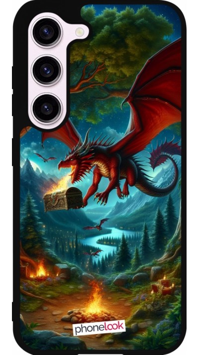 Coque Samsung Galaxy S23 FE - Silicone rigide noir Dragon Volant Forêt Trésor